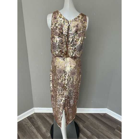 MAC DUGGAL HAND BEADED HIGH NECK MIDI DRESS - Picture 10 of 11